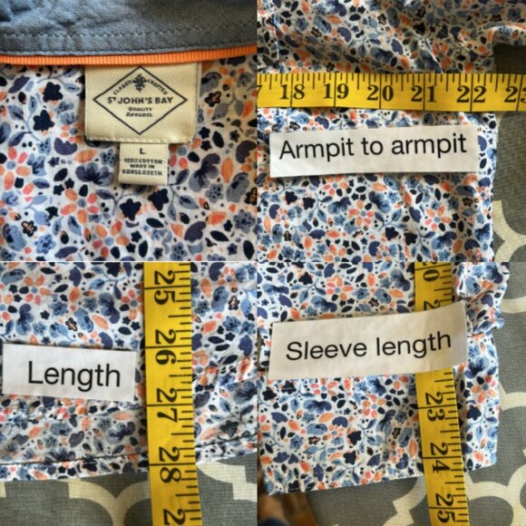 St John's Bay women's blue and coral floral button front shirt w/pockets size L - Picture 13 of 15